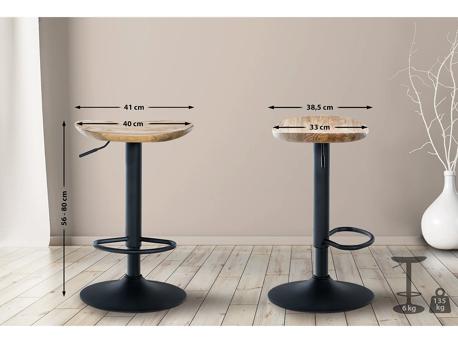 Lot de 2  Tabouret de bar - Bois - Nature - Skelde