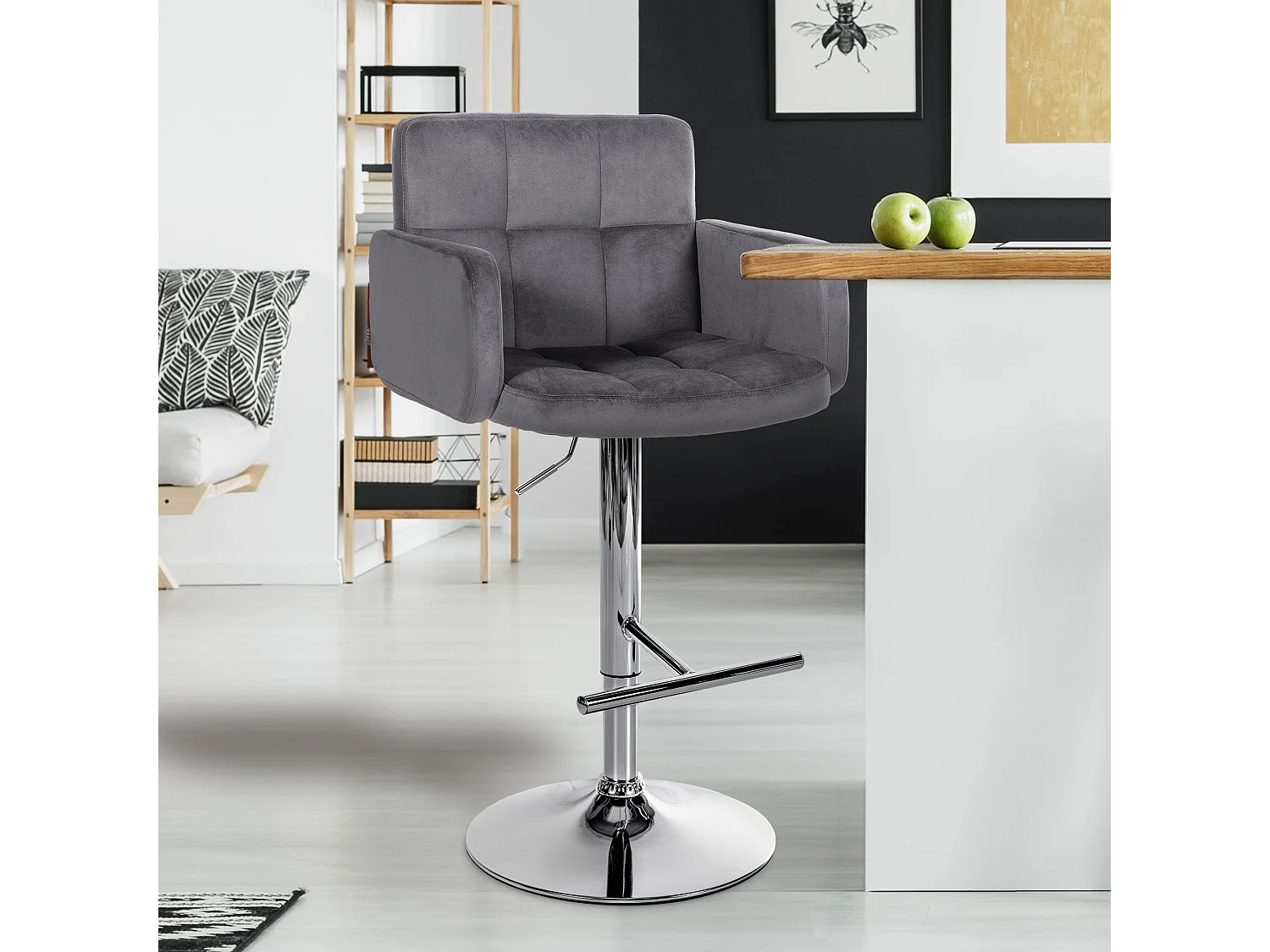 Tabouret de bar - Velours & Métal - Gris foncé - Los Angeles