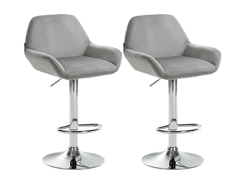 Lot de 2  Tabouret de bar - Velours - Gris - Braga