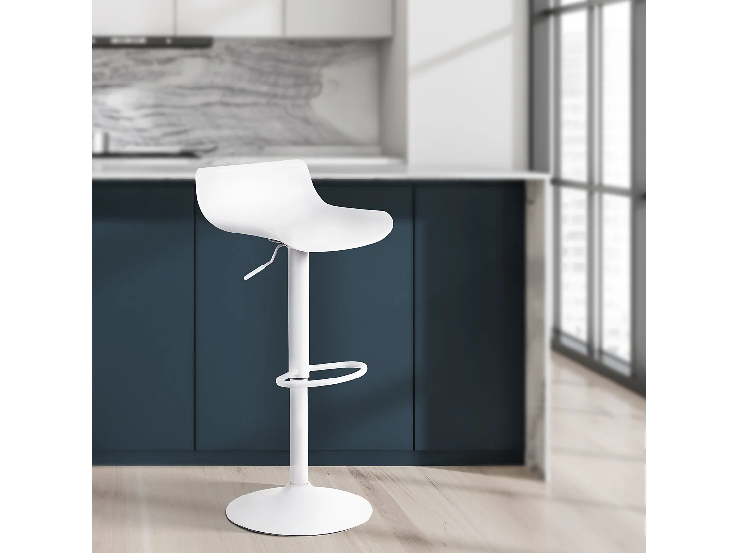 Lot de 4  Tabouret de bar - Plastique - Blanc - Aveiro