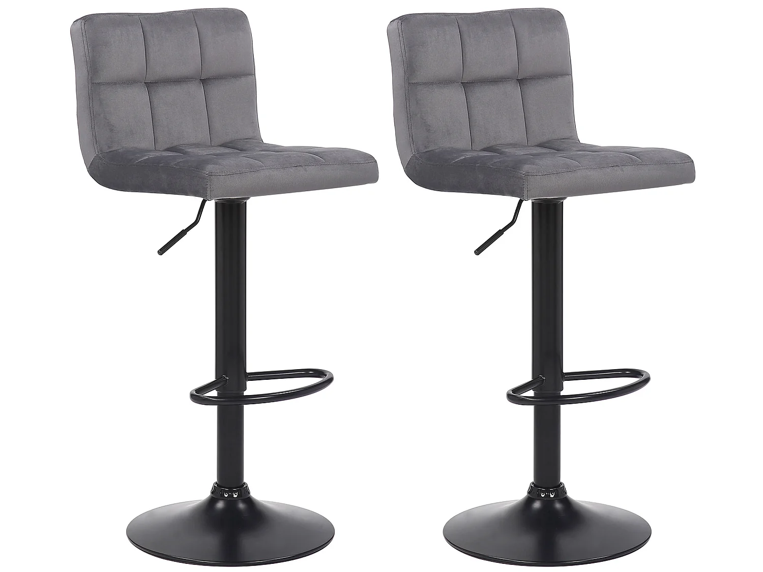 Lot de 2  Tabouret de bar - Velours & Blanc - Gris - Feni