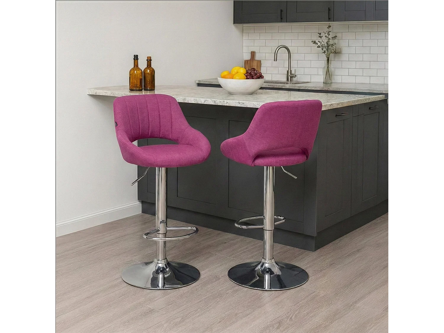 Tabouret de bar - Tissu & Chrome - Violet - Milet
