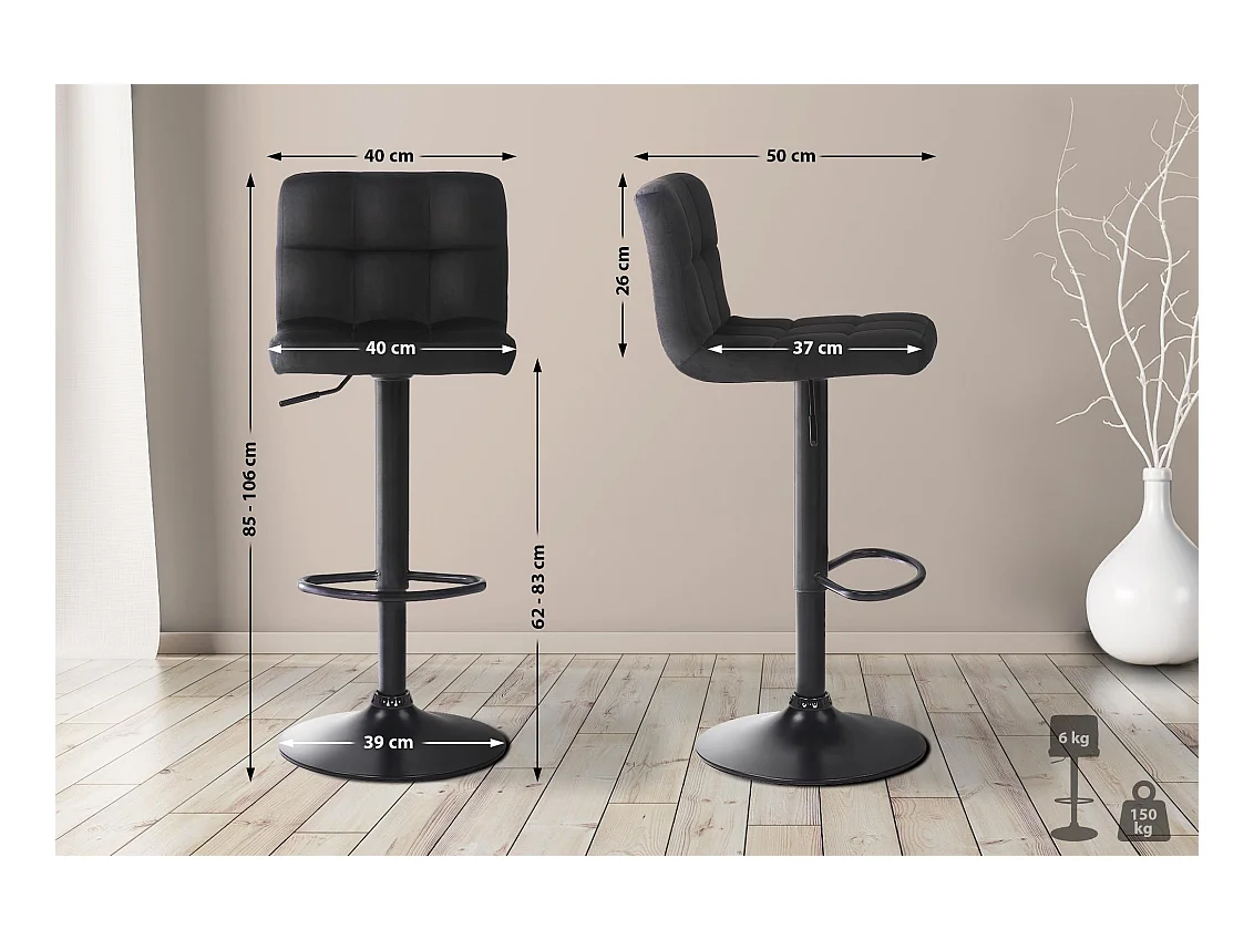 Tabouret de bar - Velours & Nature - Noir - Feni
