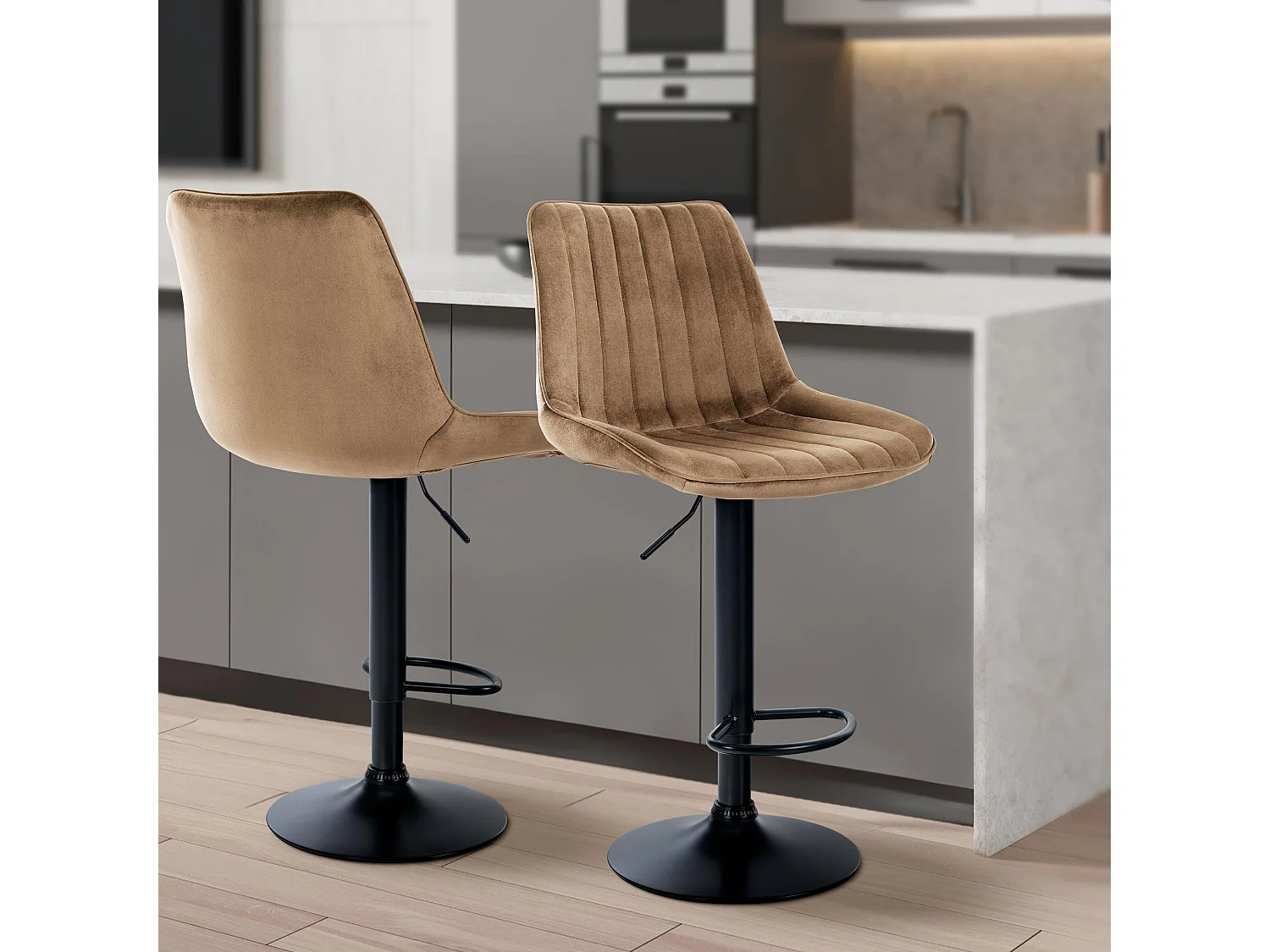 Barhocker - Samt & schwarz - braun - Toni