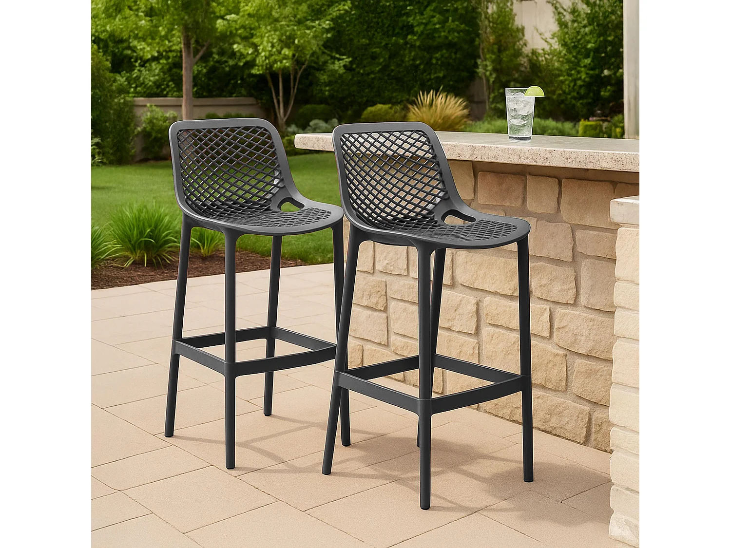 Lot de 2  Tabouret de bar - Plastique - Gris foncé - Air