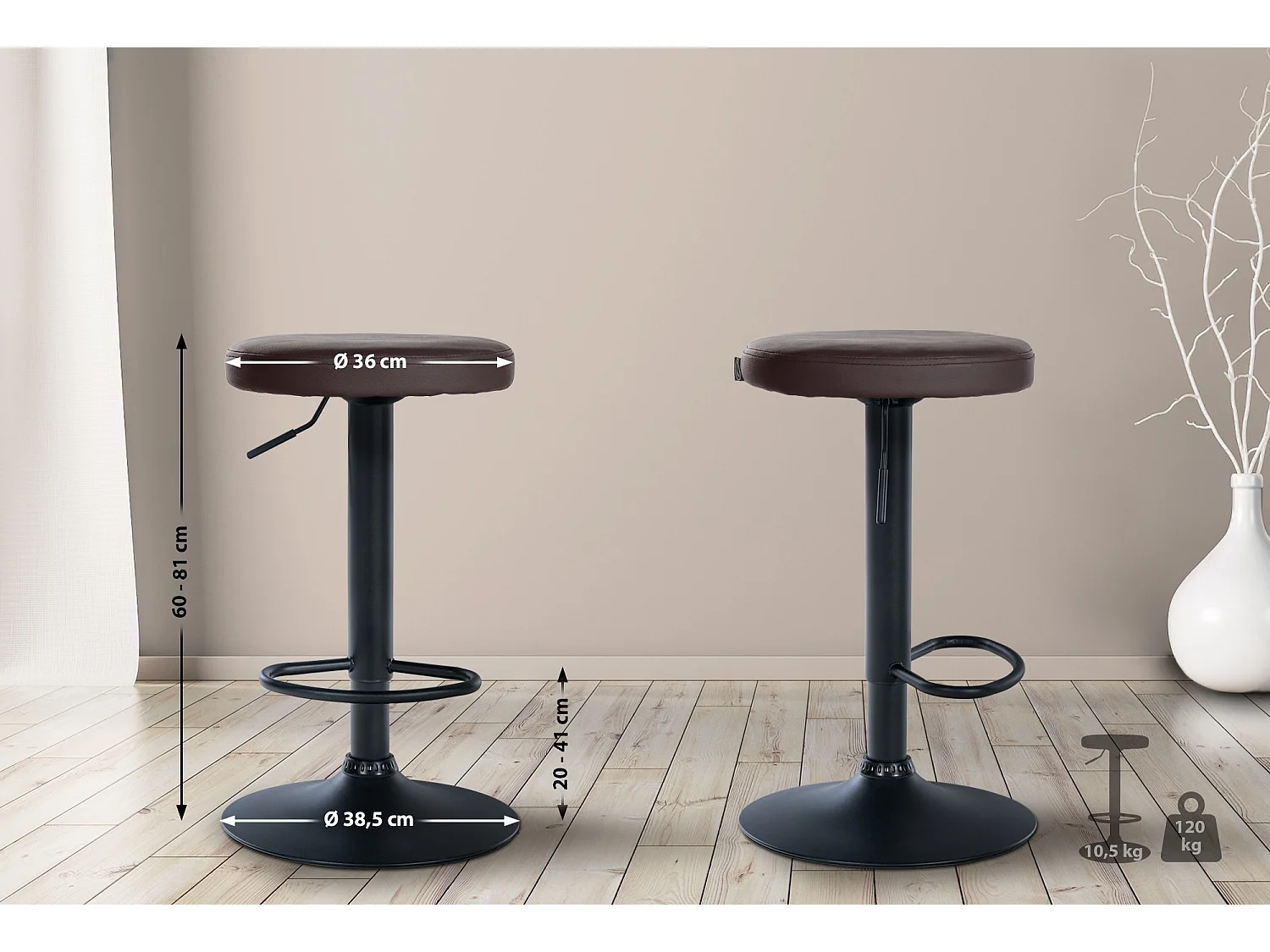 Tabouret de bar - Similicuir & Noir - Marron - Ponte