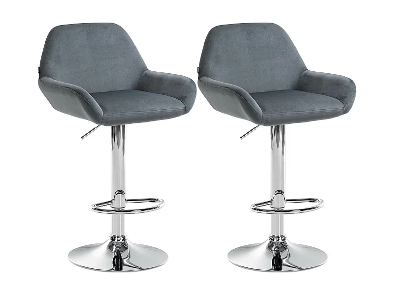 Lot de 2  Tabouret de bar - Velours - Gris foncé - Braga
