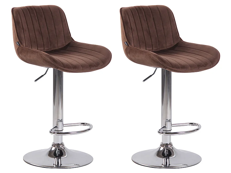 Lot de 2 Tabourets de bar - Velours & Métal - Marron - Lentini