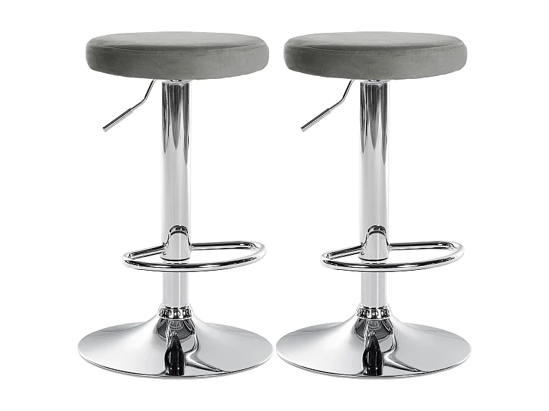Lot de 2 Tabourets de bar - Velours & Métal - Gris - Ponte
