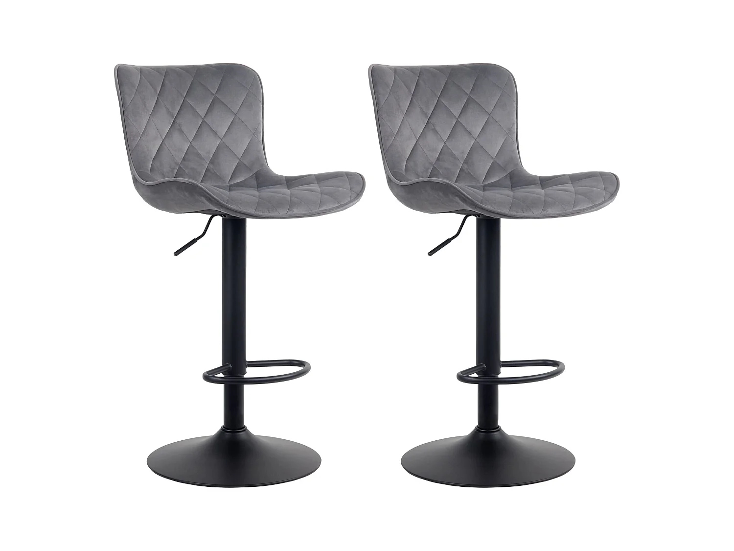 Lot de 2 Tabourets de bar - Velours & Métal - Gris foncé - Emma