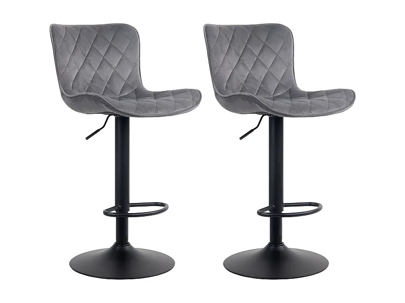 Lot de 2 Tabourets de bar - Velours & Métal - Gris foncé - Emma