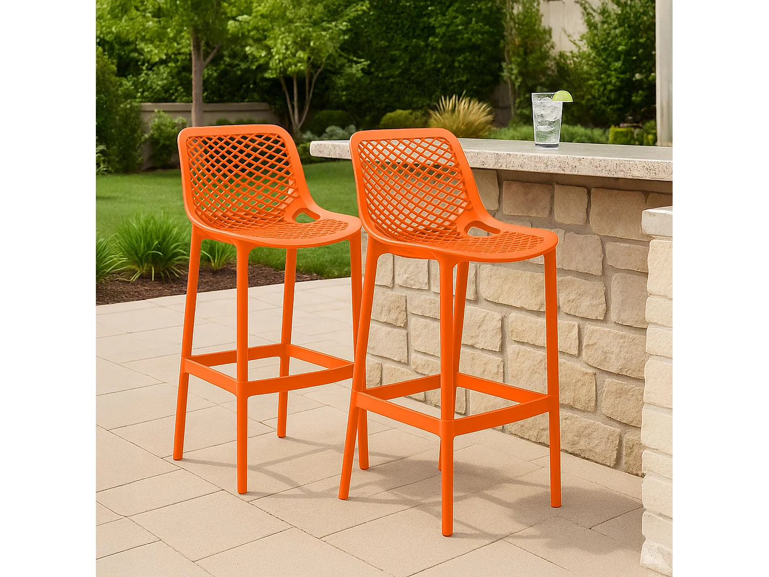 Lot de 2  Tabouret de bar - Plastique - Orange - Air