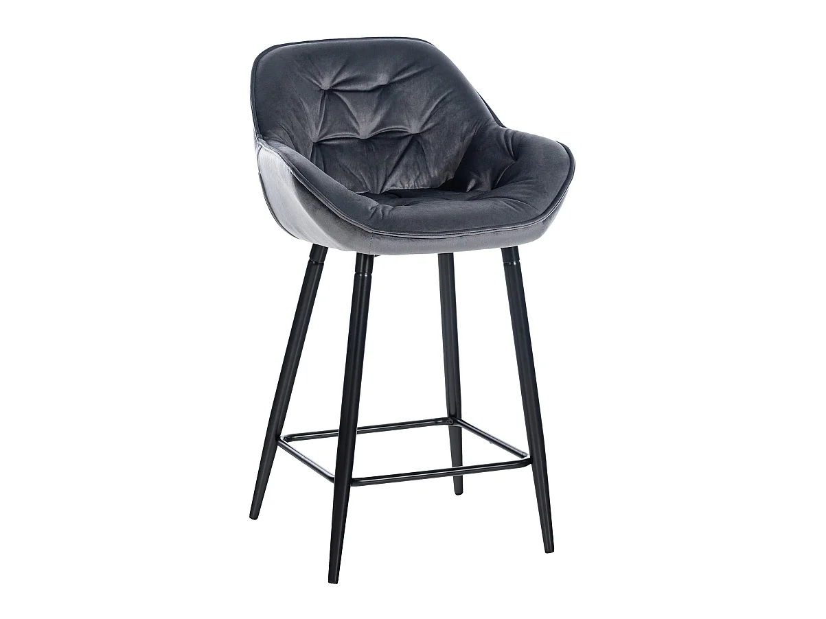 Tabourets de bar - Velours & Métal noir mat - Gris foncé - Gibson