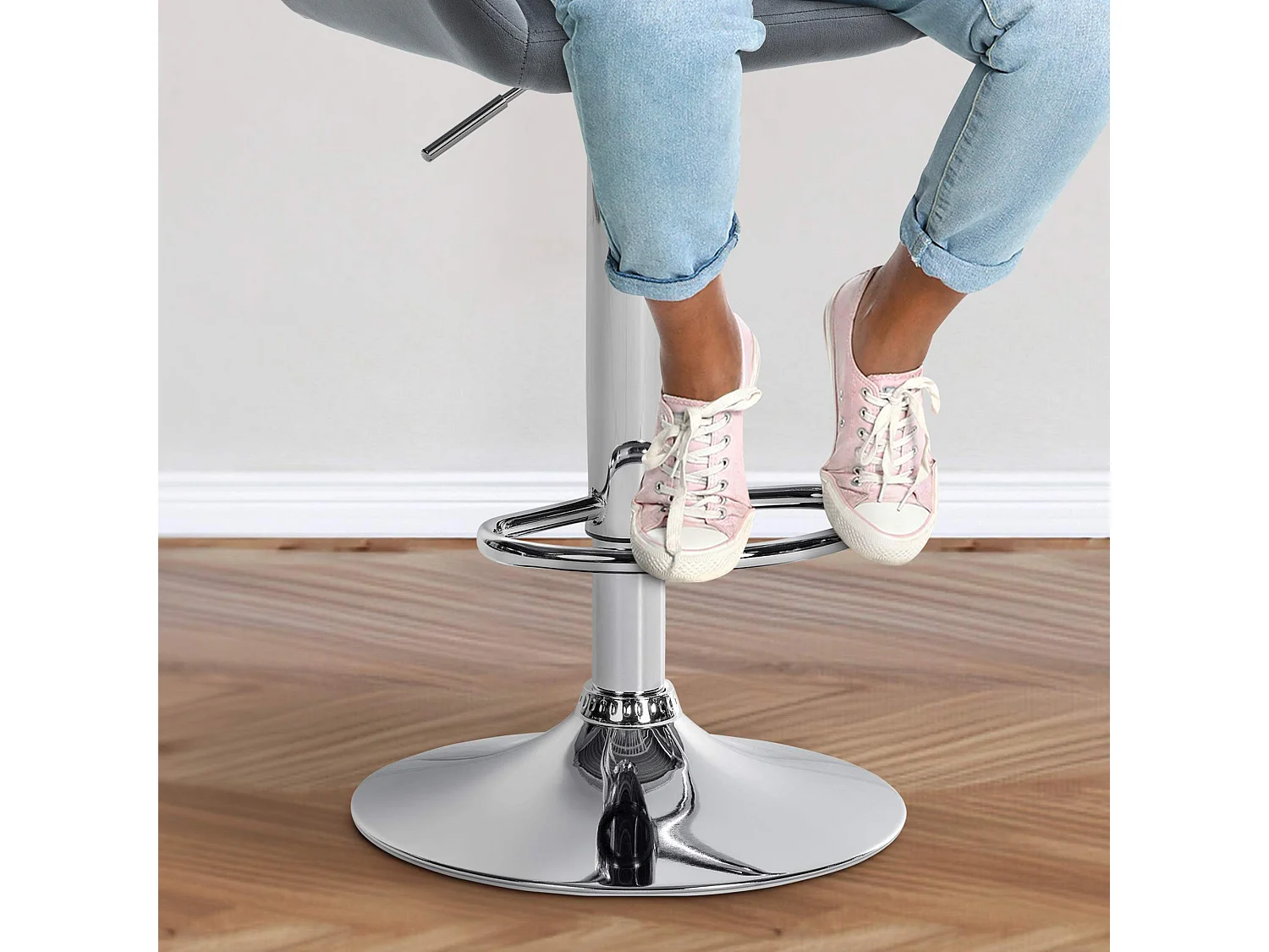 Tabouret de bar - Velours & Chrome - Gris foncé - Braga