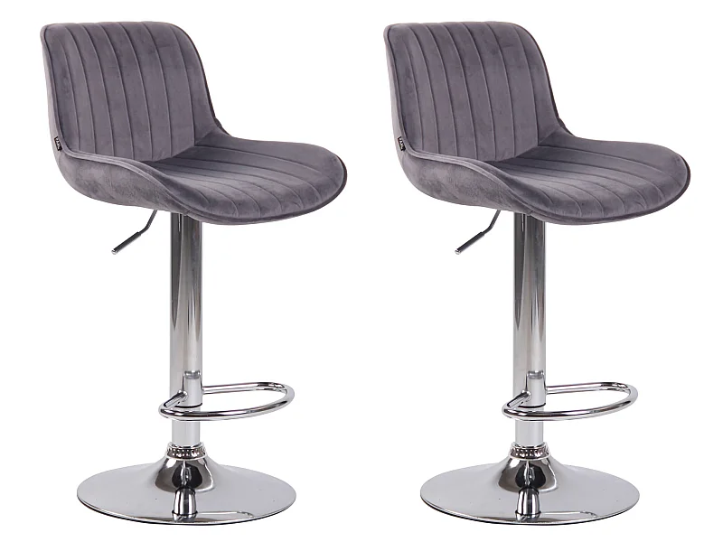 Lot de 2 Tabourets de bar - Velours & Métal - Gris foncé - Lentini