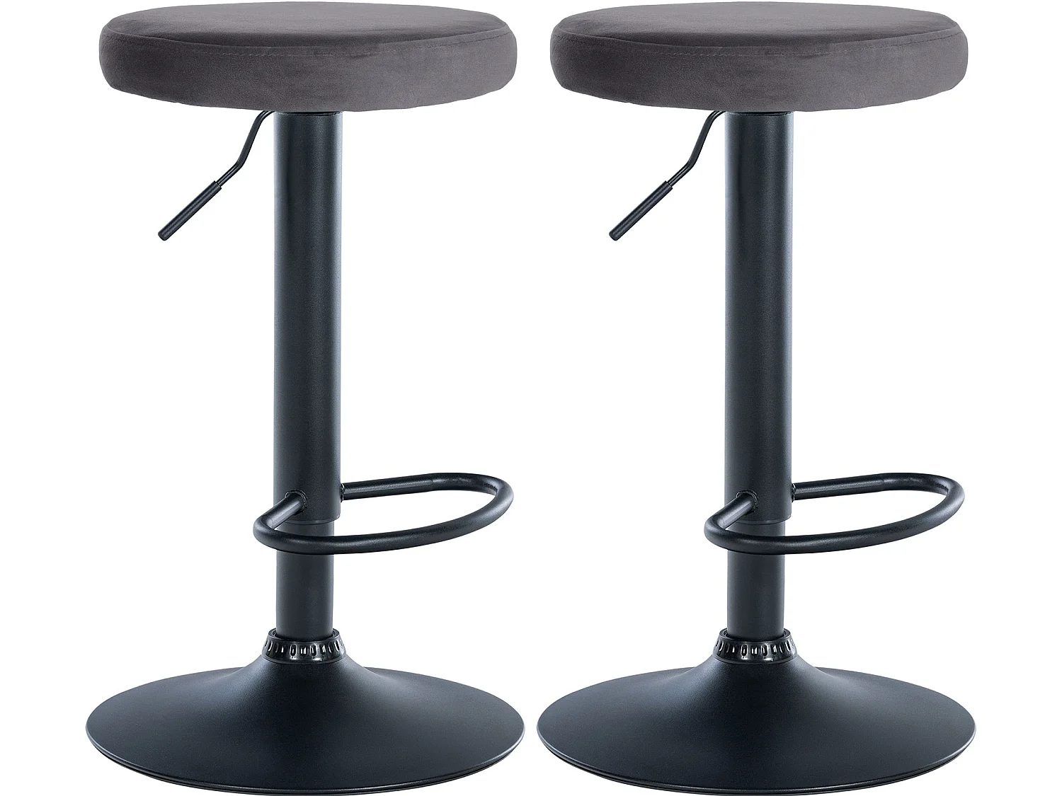 Lot de 2 Tabourets de bar - Velours & Métal - Gris foncé - Ponte