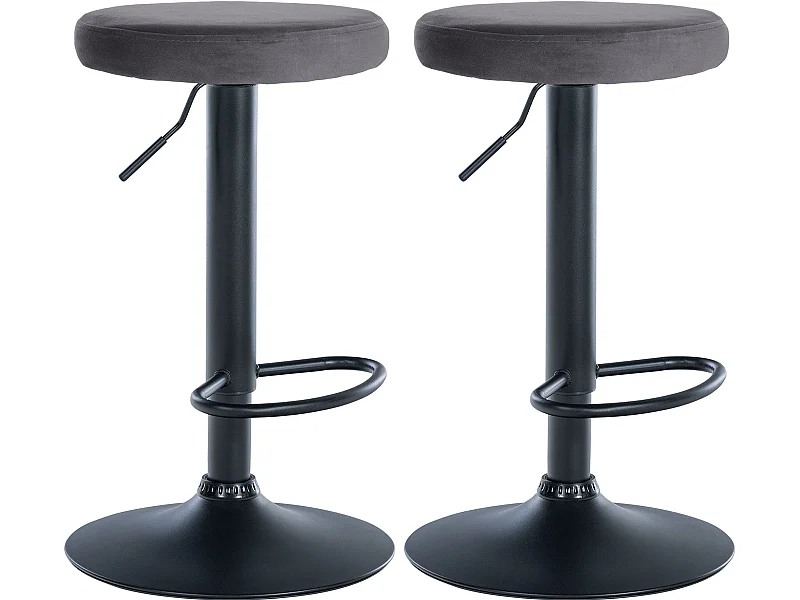 Lot de 2 Tabourets de bar - Velours & Métal - Gris foncé - Ponte