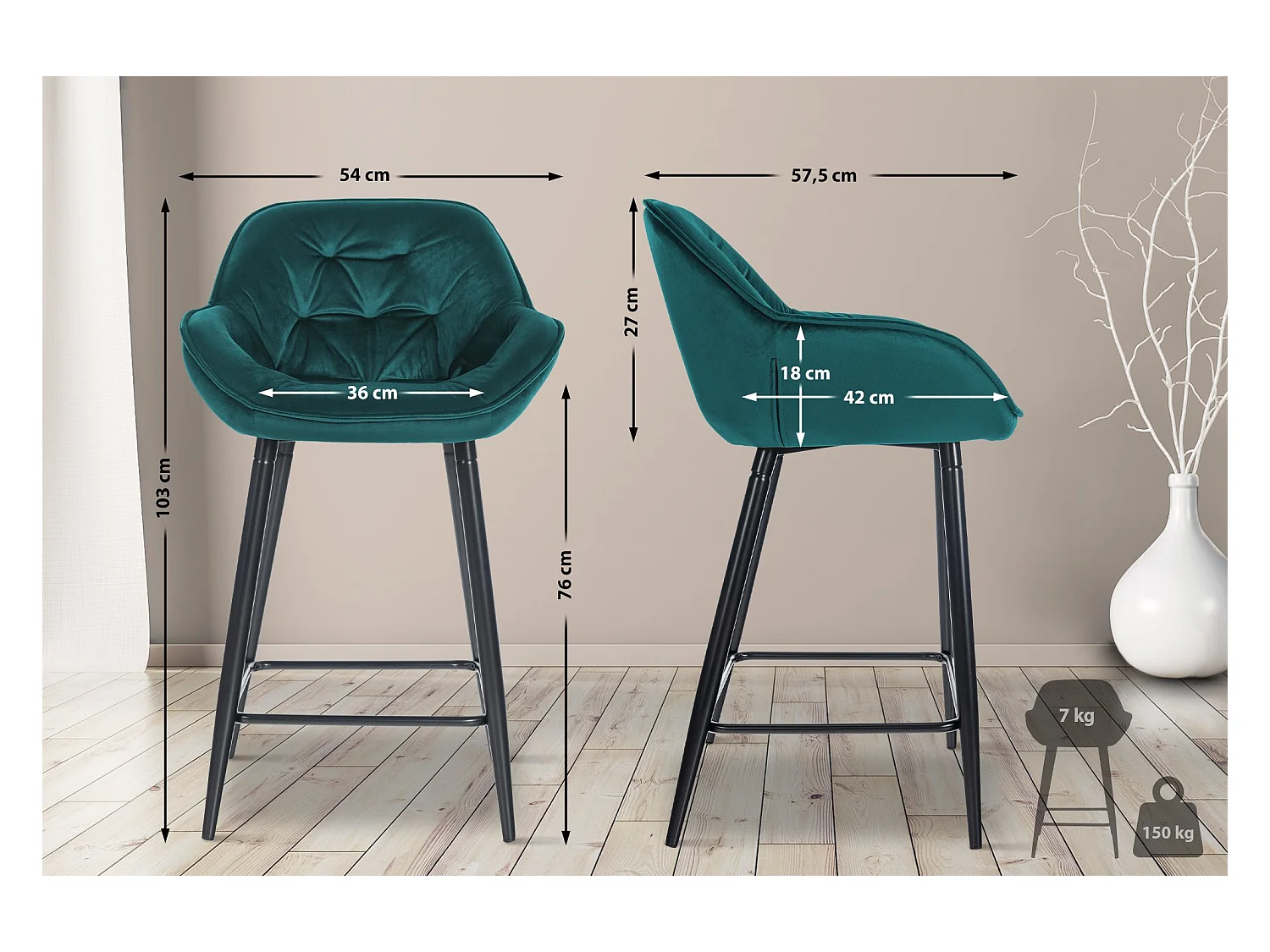 Tabourets de bar - Velours & Métal - Vert foncé - Gibson 76