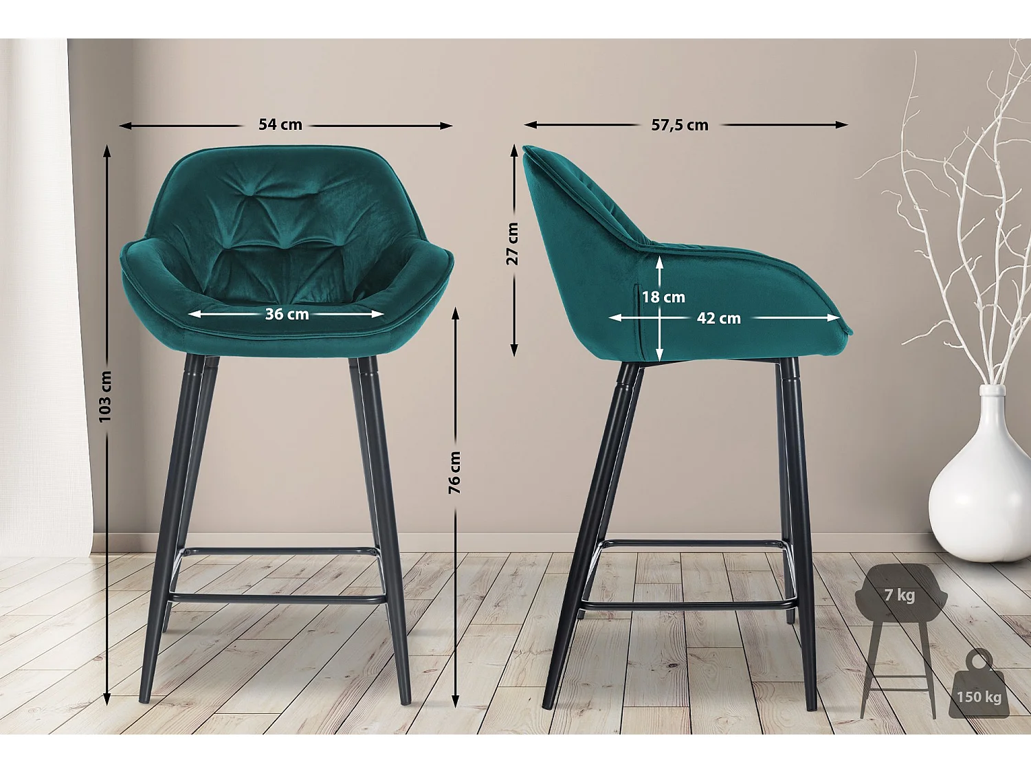Tabourets de bar - Velours & Métal - Vert foncé - Gibson 76