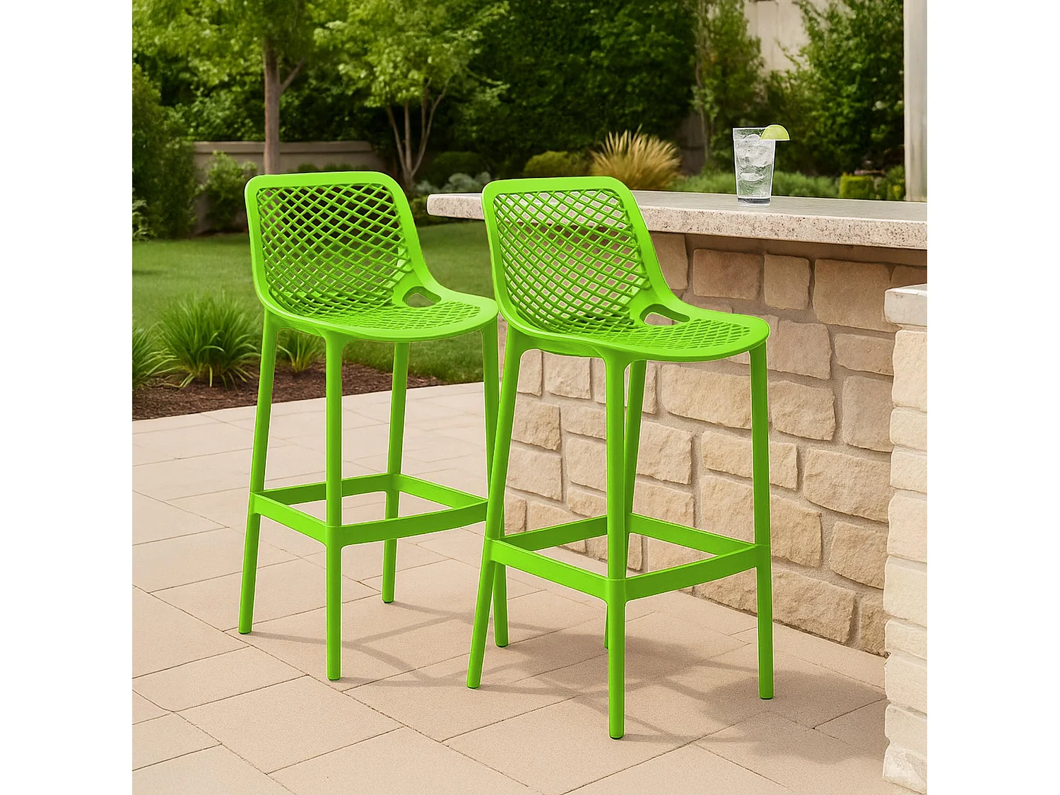 Lot de 2  Tabouret de bar - Plastique - Vert - Air