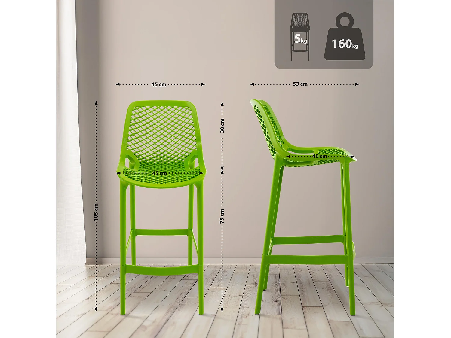Lot de 2  Tabouret de bar - Plastique - Vert - Air