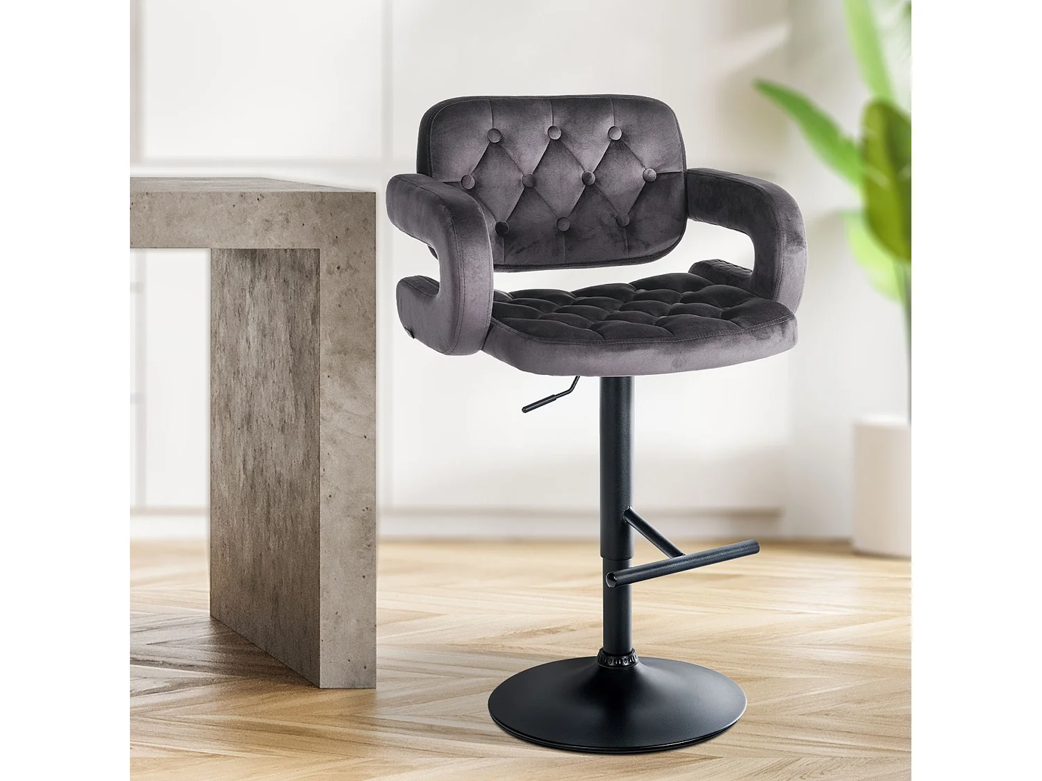 Tabouret de bar - Velours - Gris foncé - Dublin