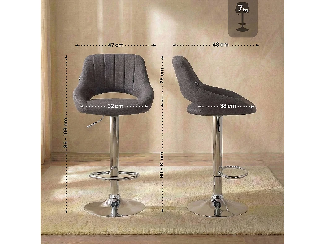 Barhocker - Stoff & chrom - dunkelgrau - Milet