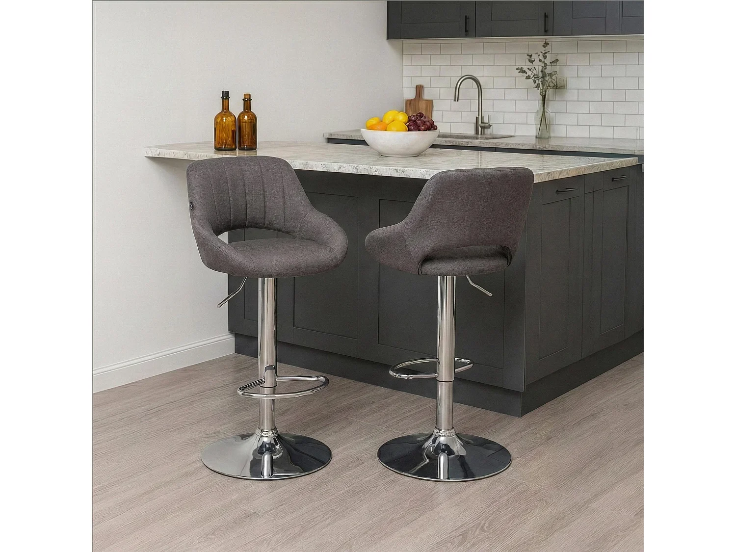 Barhocker - Stoff & chrom - dunkelgrau - Milet