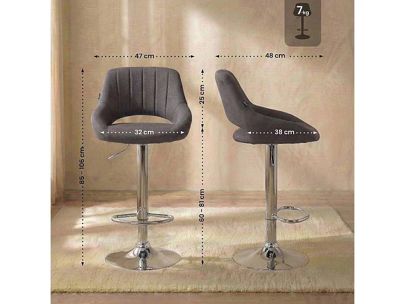 Tabouret de bar - Tissu & Chrome - Gris foncé - Milet