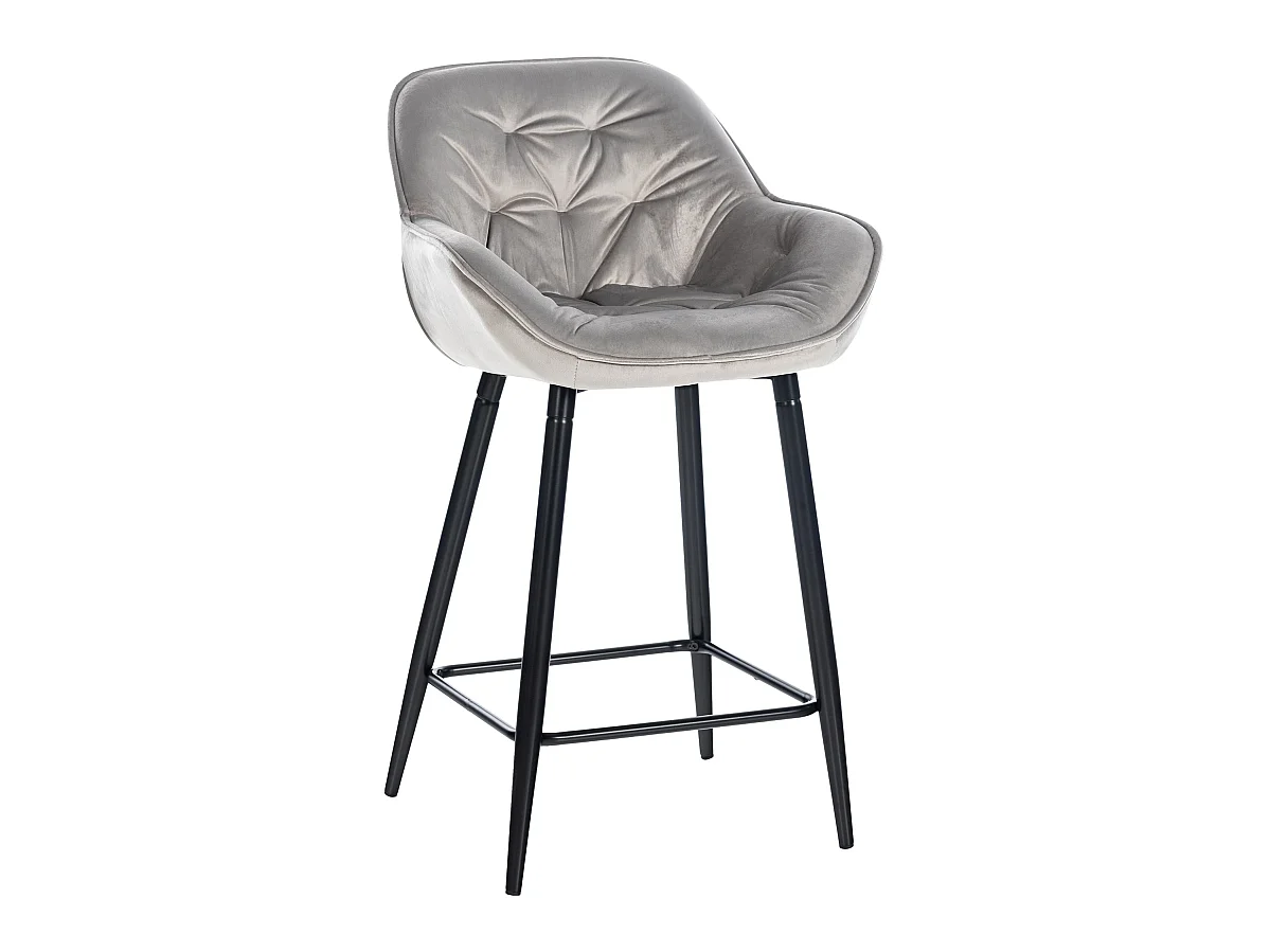 Tabourets de bar - Velours & Métal noir mat - Gris - Gibson
