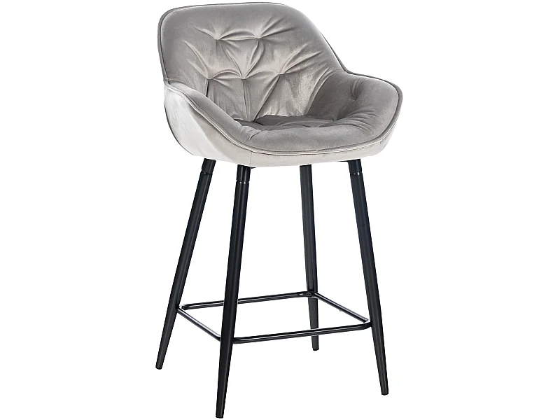 Tabourets de bar - Velours & Métal noir mat - Gris - Gibson