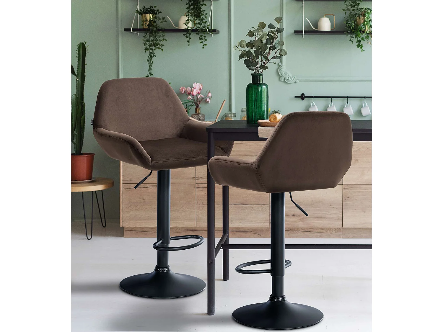 Tabouret de bar - Velours & Noir - Marron - Braga