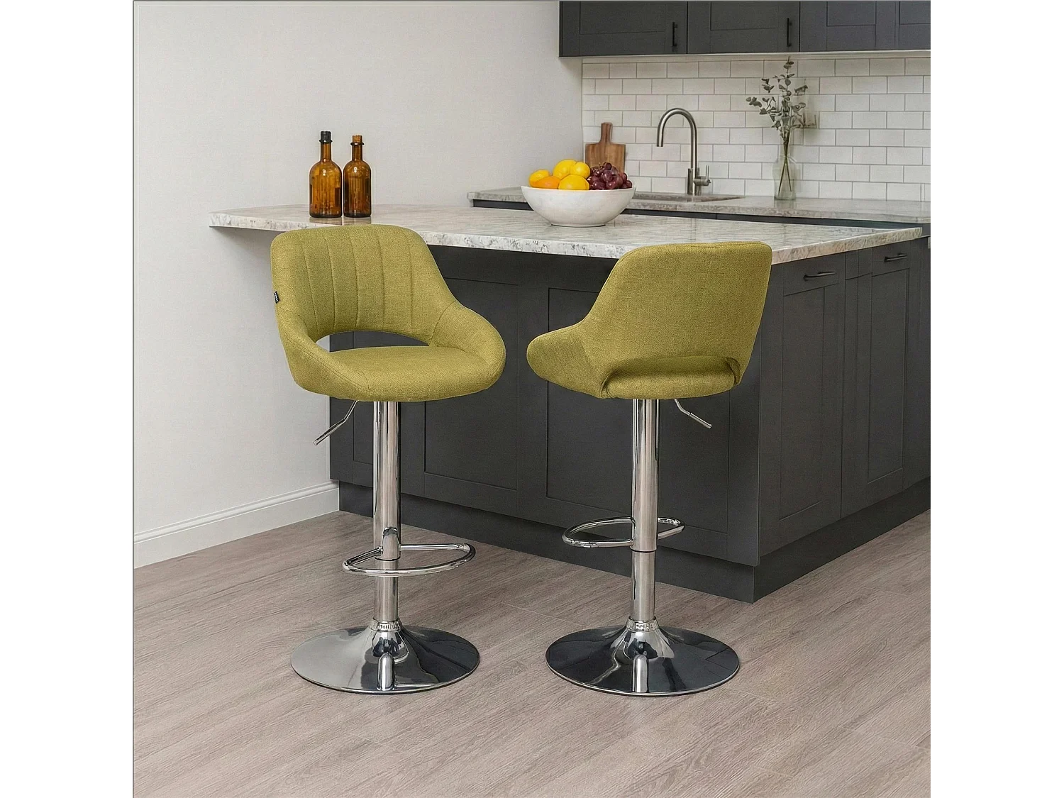 Tabouret de bar - Tissu & Chrome - Vert - Milet