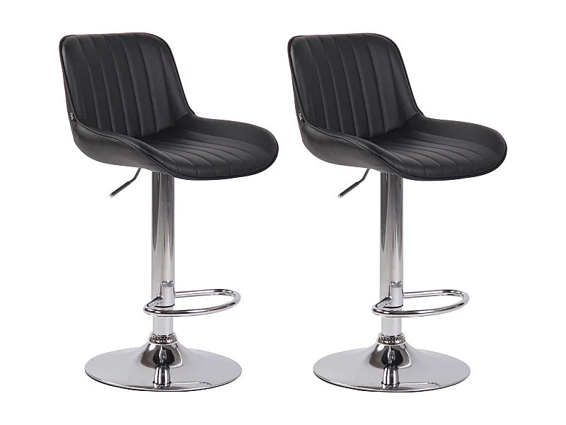 Lot de 2 Tabourets de bar - Similicuir & Métal - Noir - Lentini