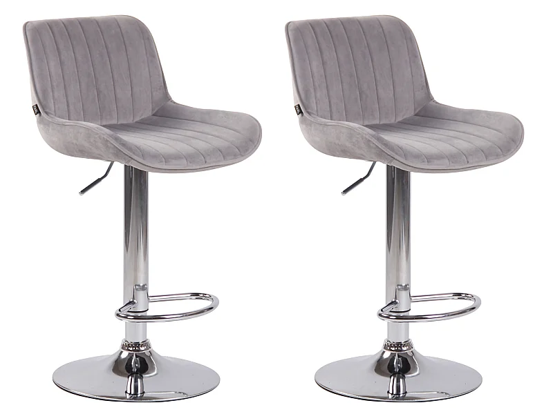 Lot de 2 Tabourets de bar - Velours & Métal - Gris - Lentini