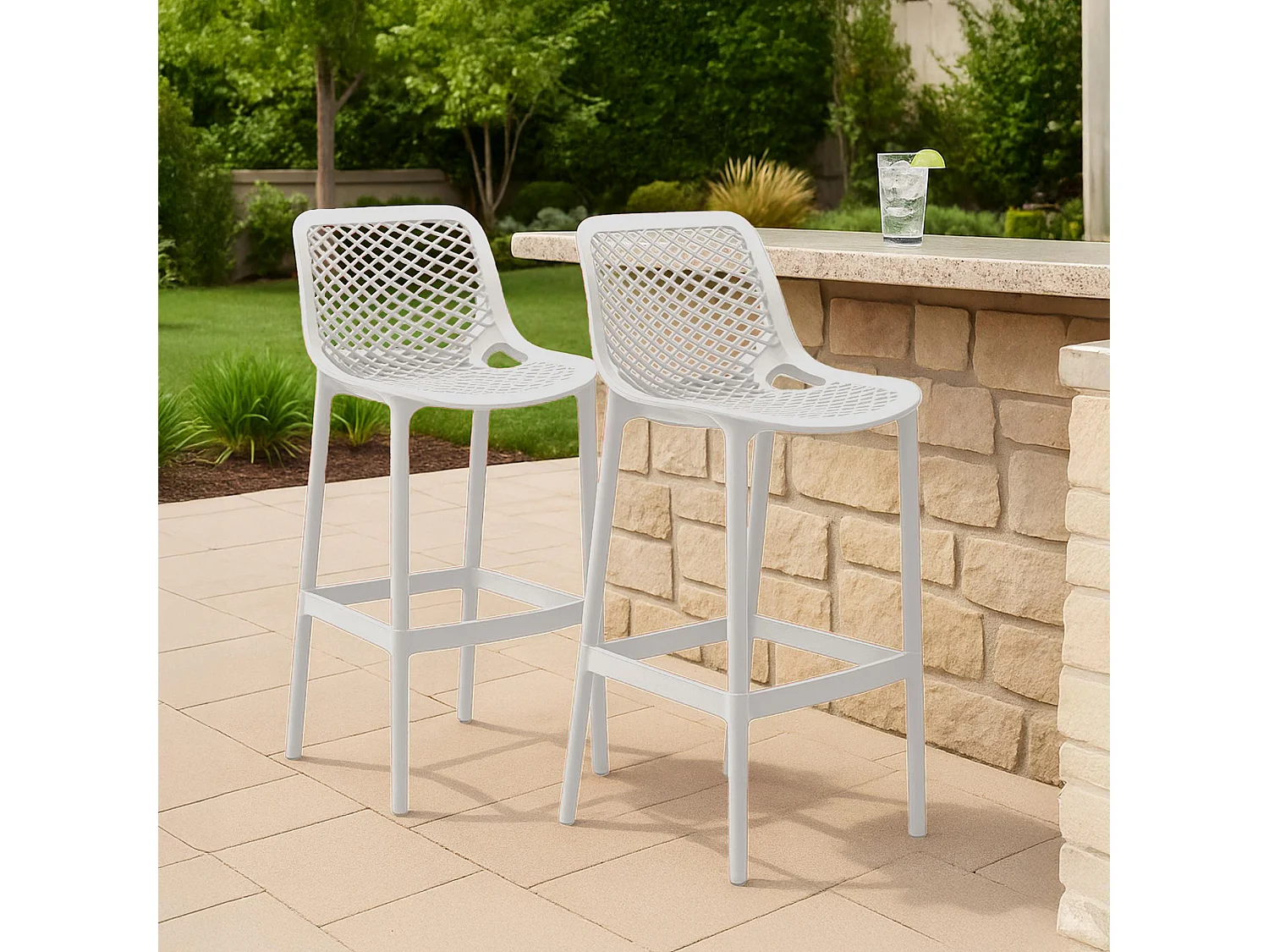 Lot de 2  Tabouret de bar - Plastique - Blanc - Air
