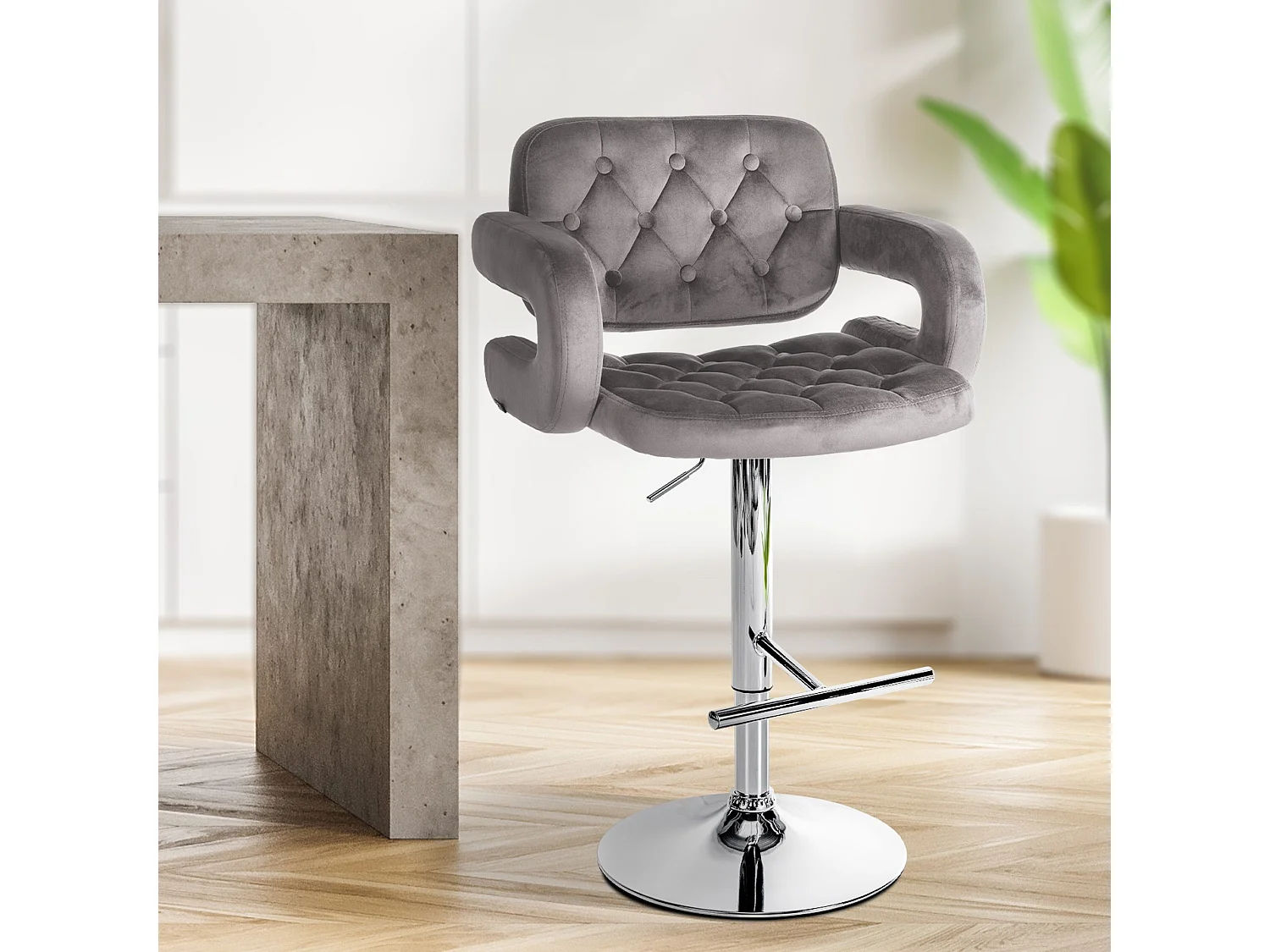 Tabouret de bar - Velours - Gris - Dublin