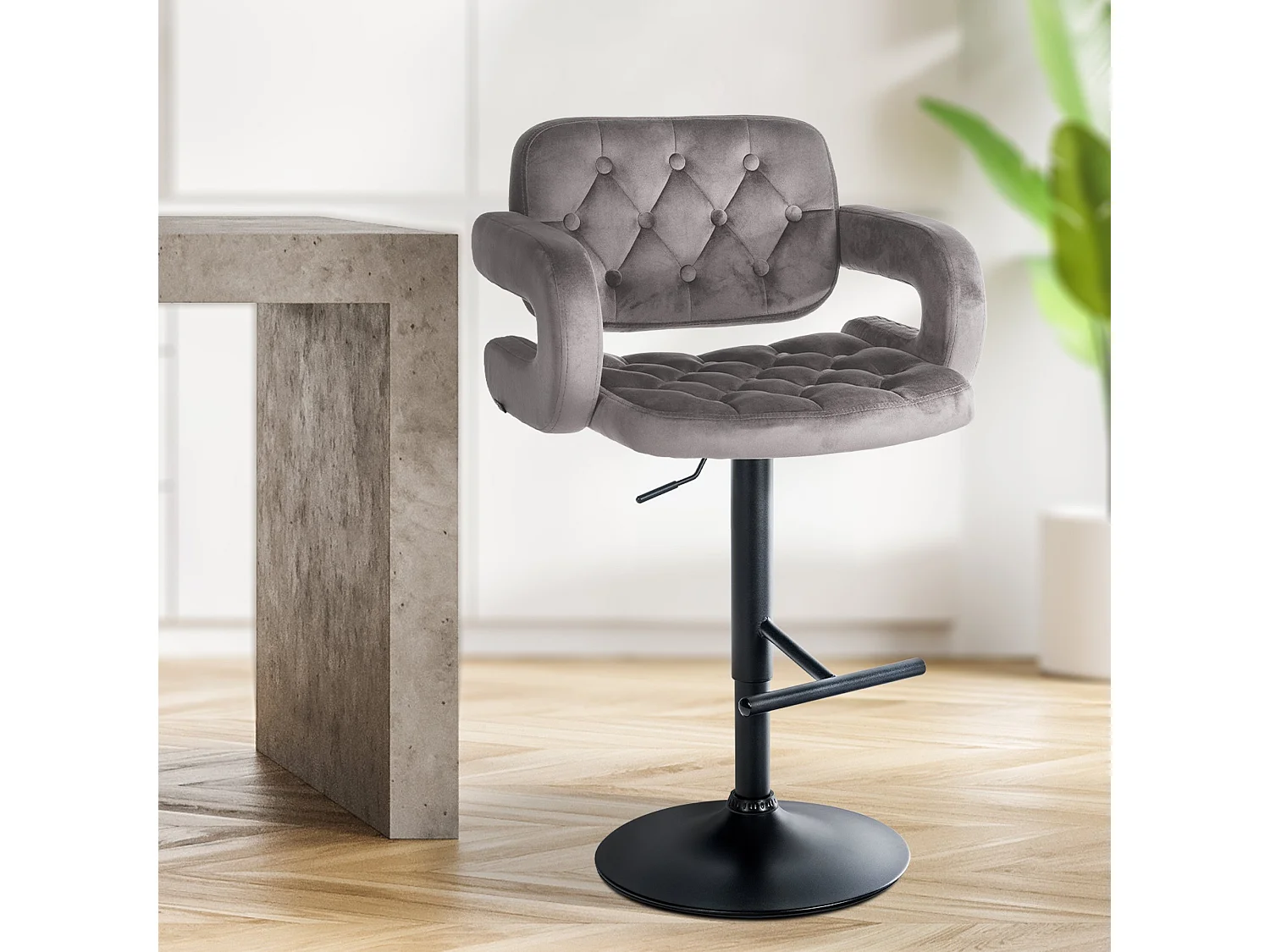 Tabouret de bar - Velours - Gris - Dublin