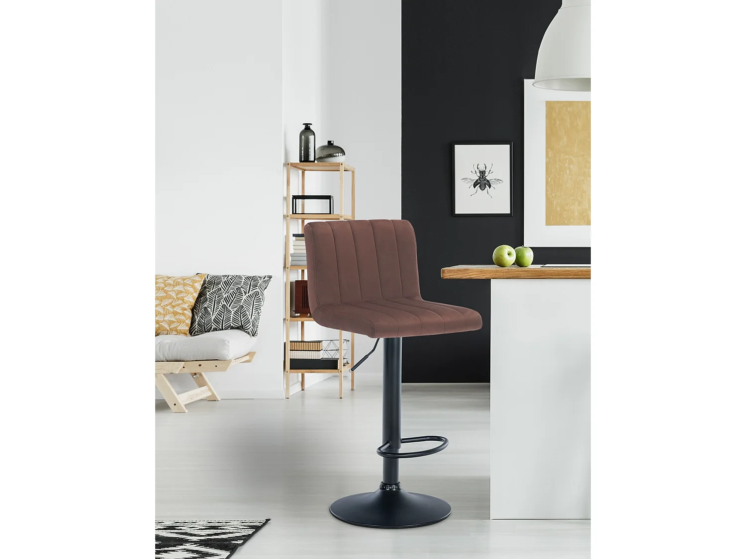 Tabouret de bar - Velours & Métal noir mat - Marron - Jamie