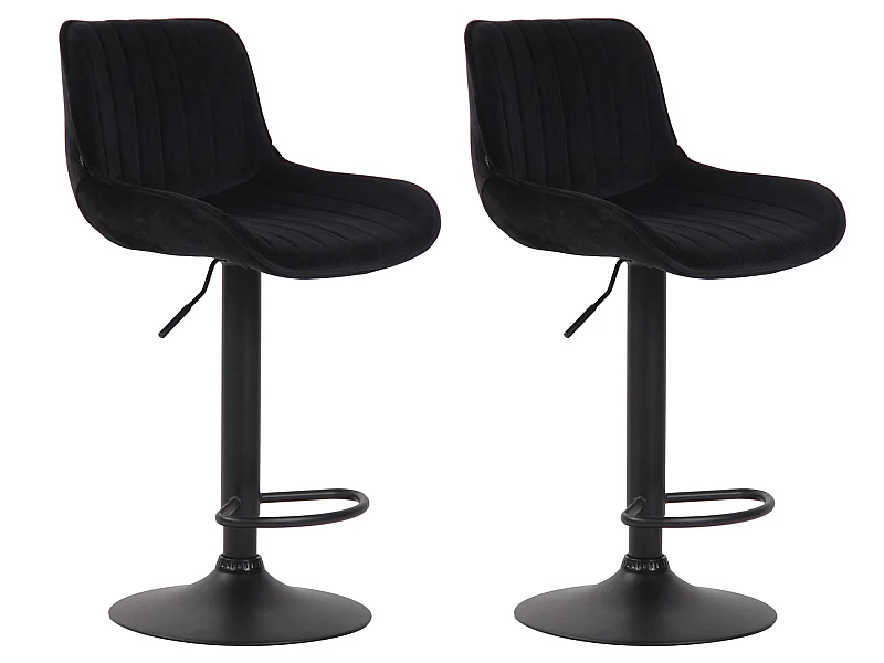 Lot de 2 Tabourets de bar - Velours & Métal - Noir - Lentini