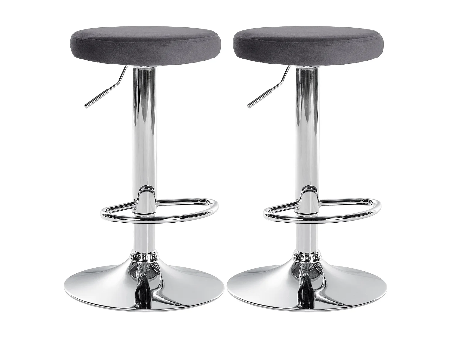 Lot de 2 Tabourets de bar - Velours & Métal - Gris foncé - Ponte