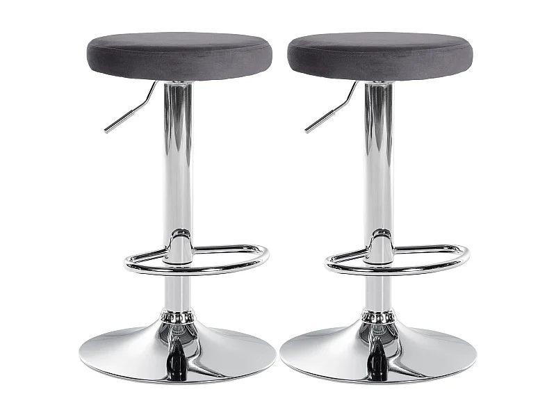 Lot de 2 Tabourets de bar - Velours & Métal - Gris foncé - Ponte