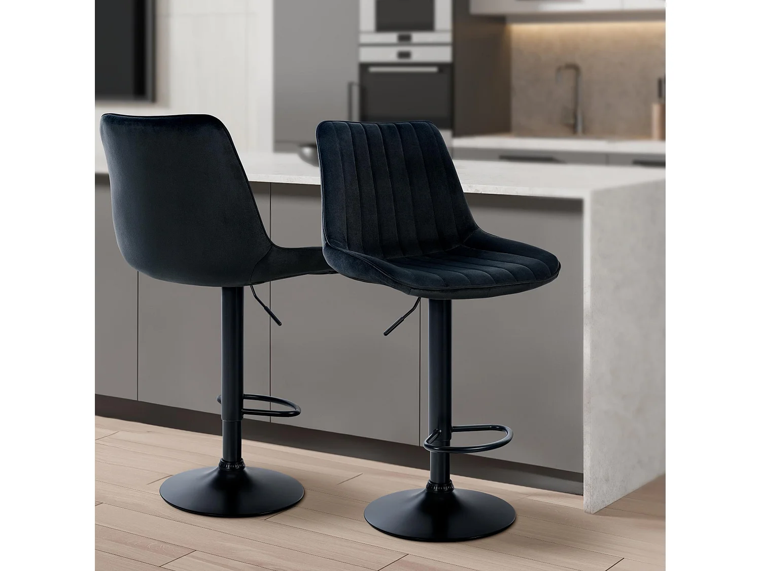 Tabouret de bar - Velours & Noir - Noir - Toni