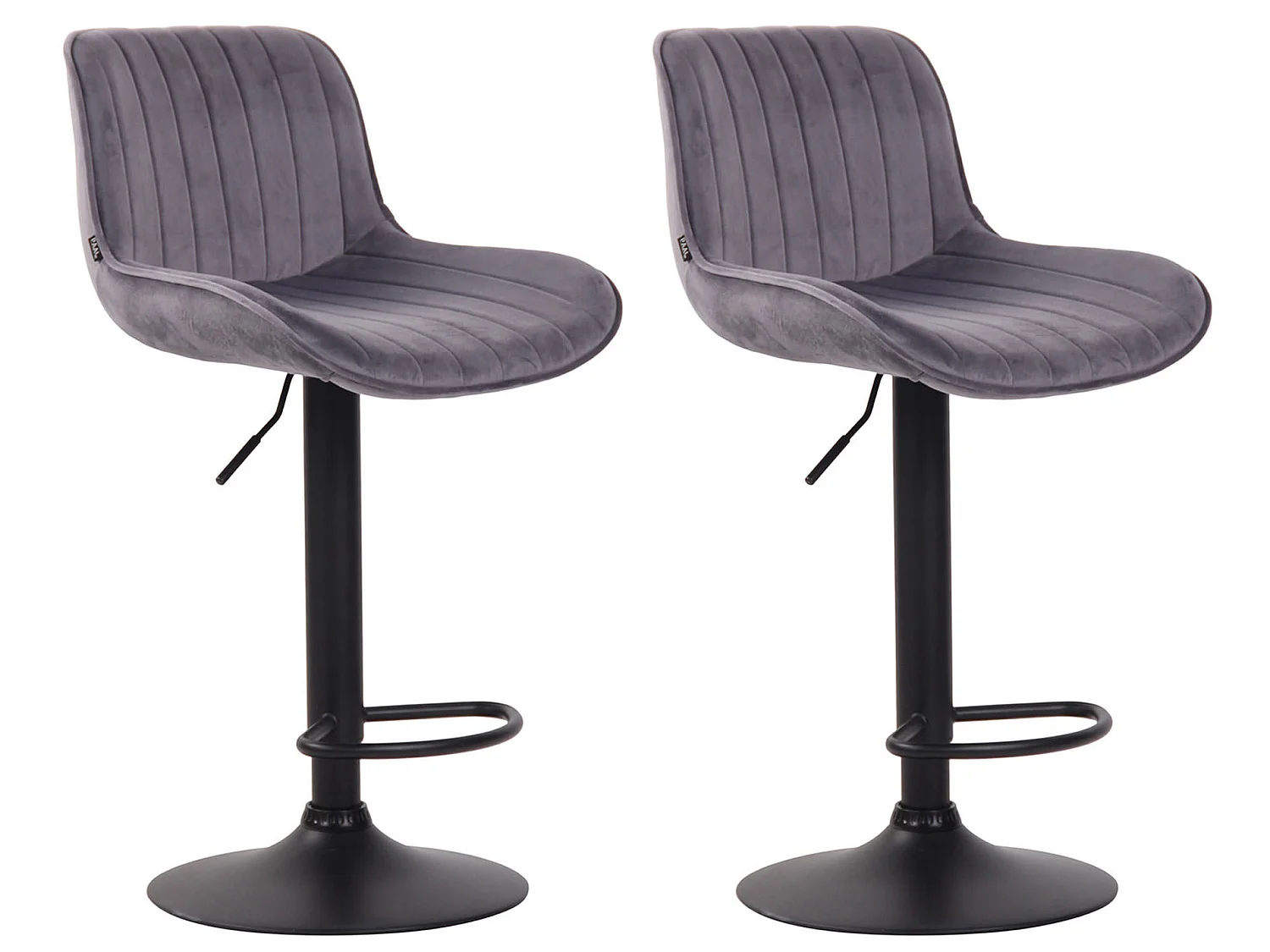 Lot de 2 Tabourets de bar - Velours & Métal - Gris foncé - Lentini