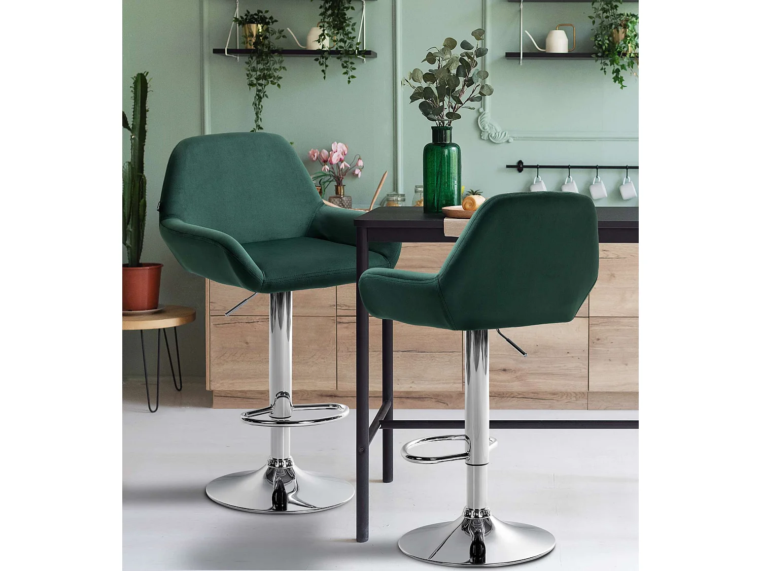 Tabouret de bar - Velours & Chrome - Vert foncé - Braga