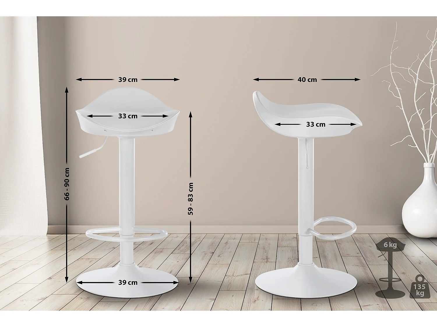 2er Set Barhocker - Kunstleder & Metall - weiß - Alisson