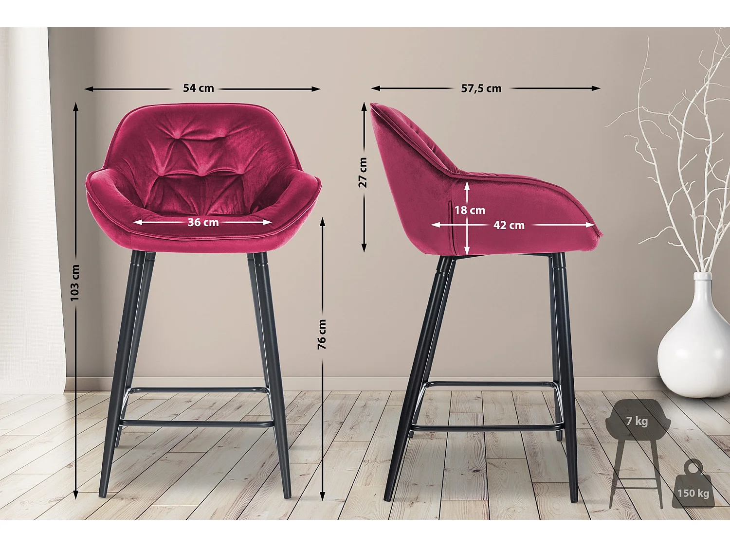 Tabourets de bar - Velours & Métal - Violet - Gibson 76