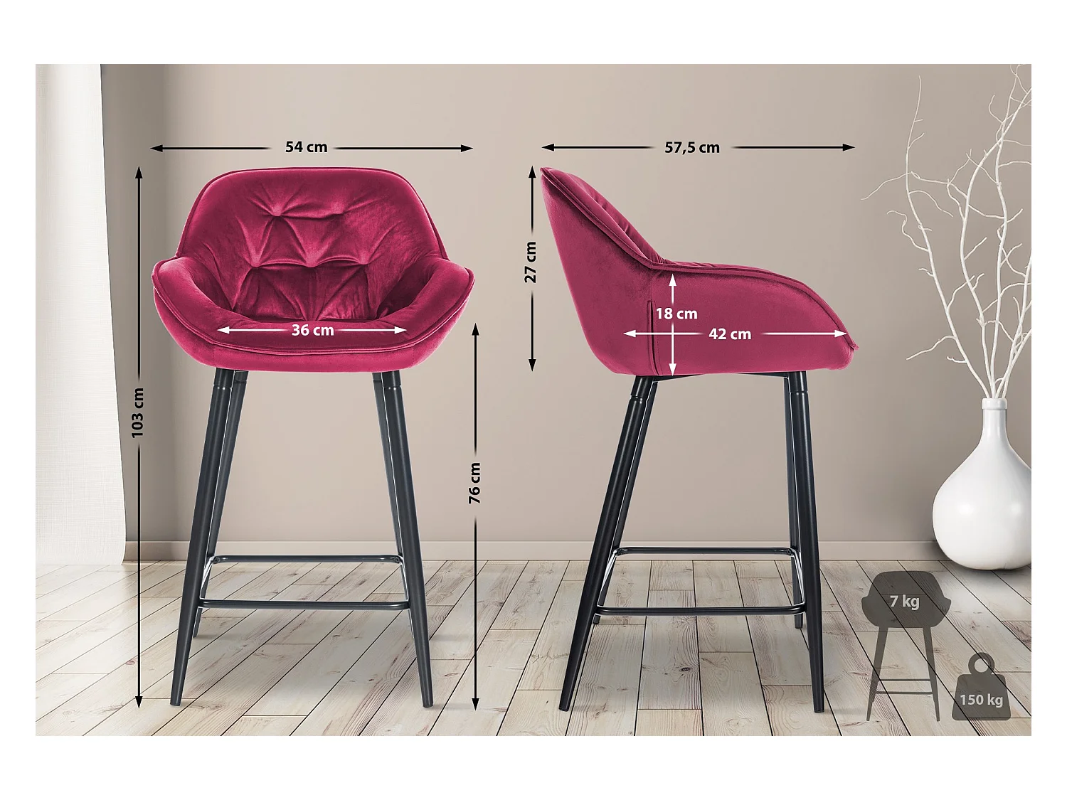 Tabourets de bar - Velours & Métal - Violet - Gibson 76