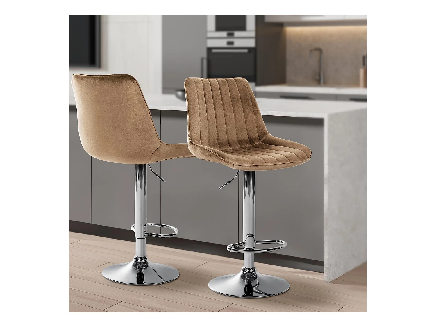 Tabouret de bar - Velours & Chrome - Marron - Toni