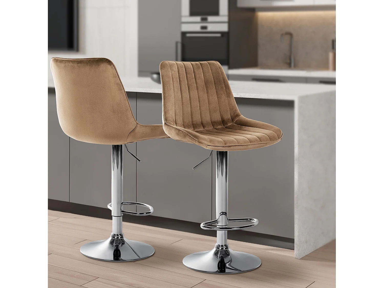 Tabouret de bar - Velours & Chrome - Marron - Toni